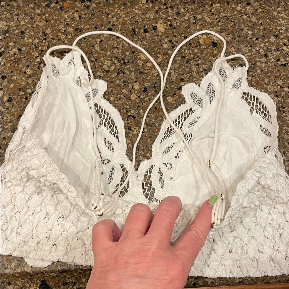 Free People Intimately Adella Longline Bralette Coquette Lace White Ruched L - Picture 8 of 8